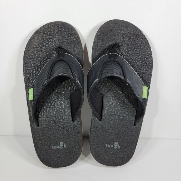 Sanuk Youth 2-3 Root Beer Cozy Flip Flop Sandals Black Casual Flats SBS2914 - Picture 6 of 8